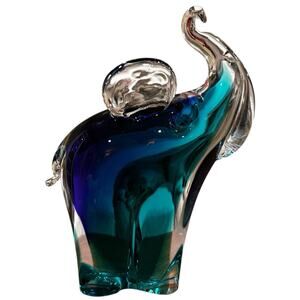 Vintage Sommerso Murano Glass Elephant Figurine Blue & Green V. Nason & C. MCM